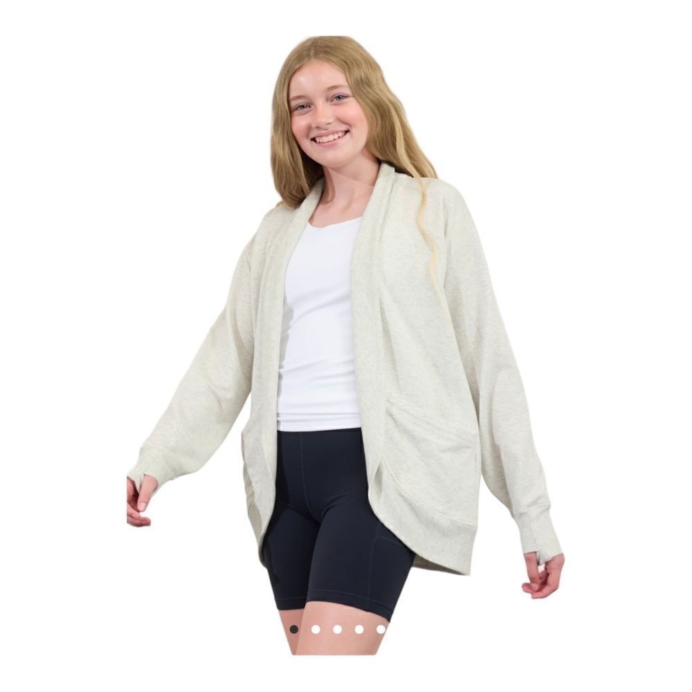 Athleta Girl Gray Wrap and Roll Cardigan Tight Knit Pockets Size 12 Large EUC